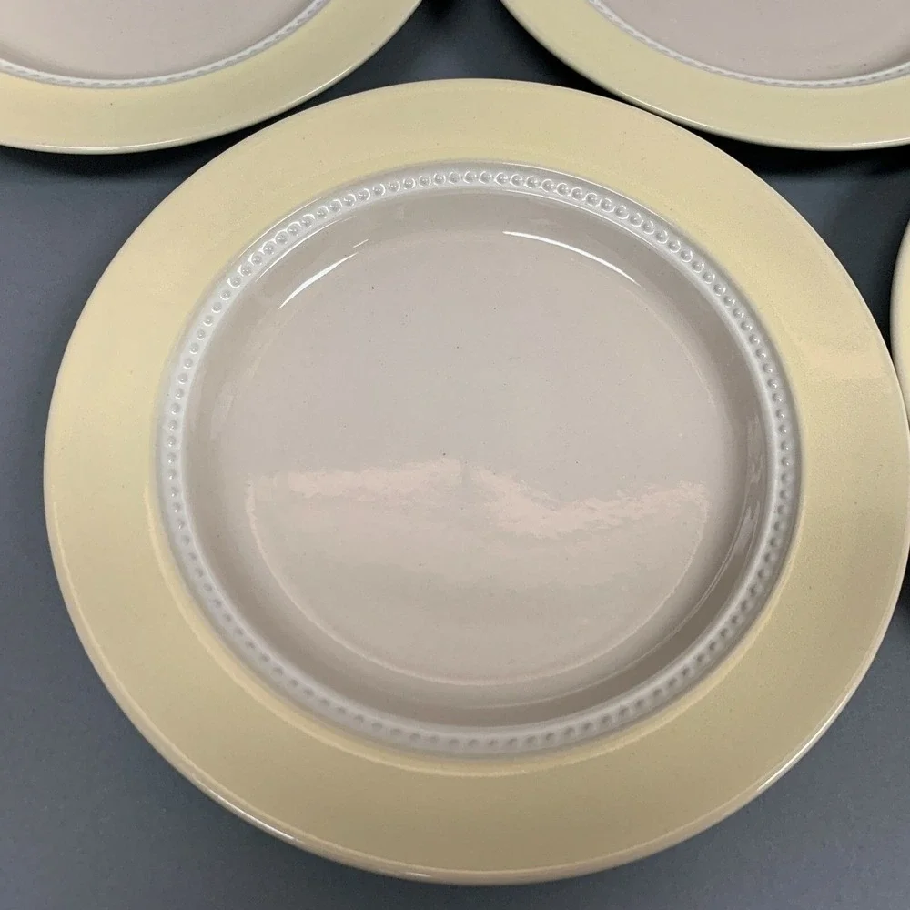 Mikasa Moon Glow Stone Craft Yellow Band Beaded Verge 8.25 Salad Plates Lot of 5